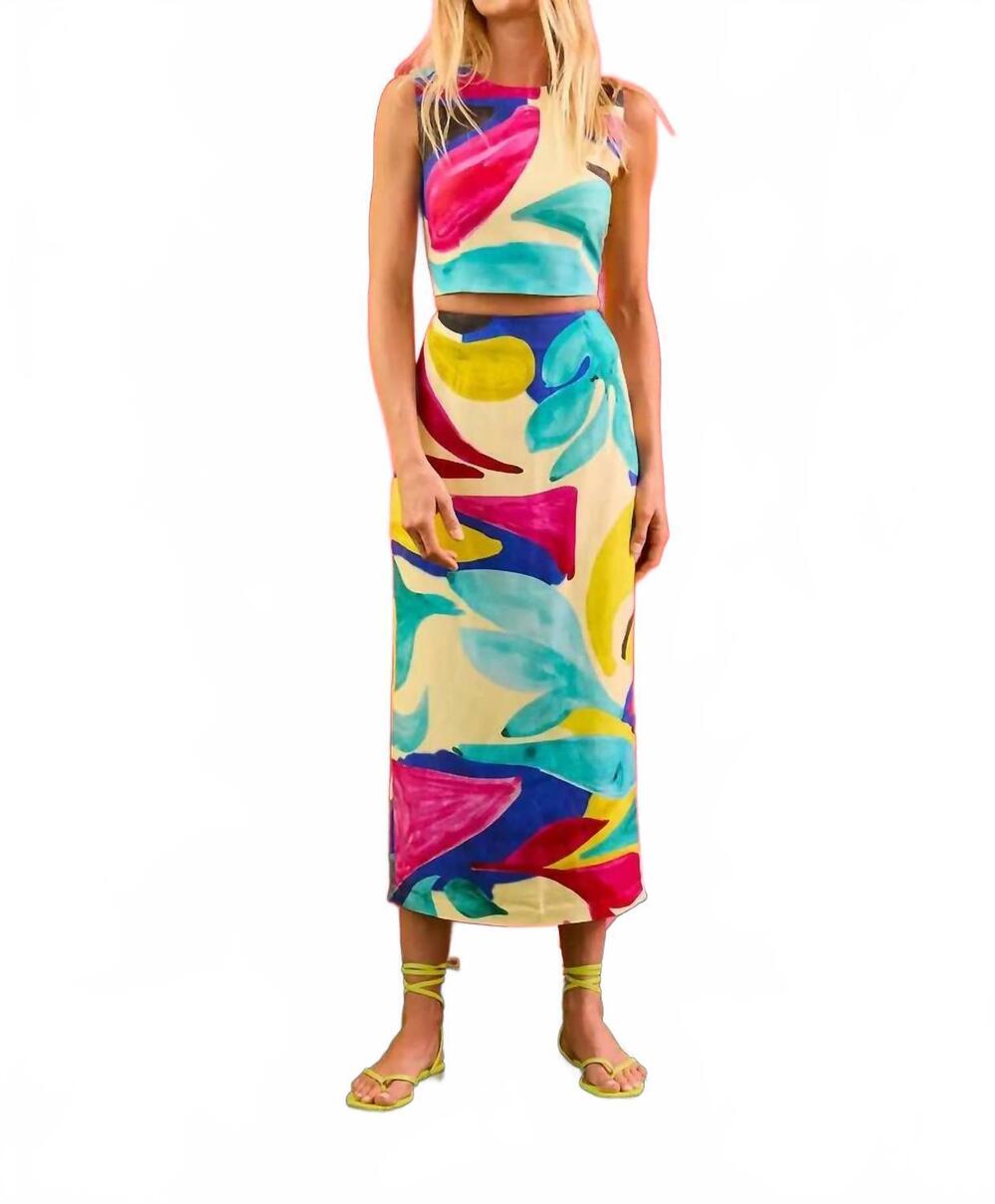 NEW HUNTER BELL royce cropped sleeveless top in stroke of spring
